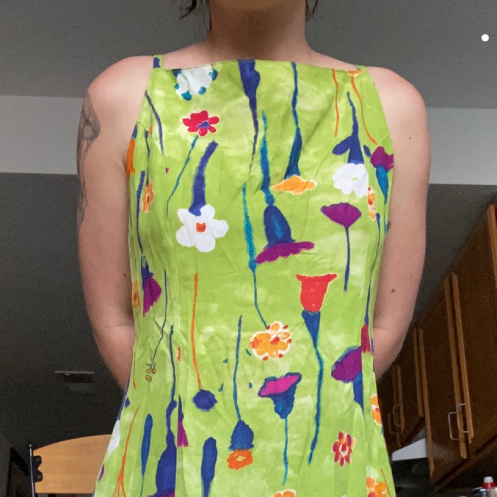Artsy Floral Green Mini Dress